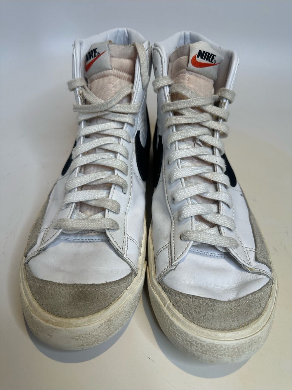 Nike White Black Cream High-Top Sneakers with Orange Logo